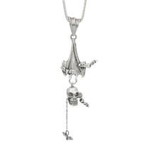 Unique Gothic Necklace Skull & Upside Down Bat Silver