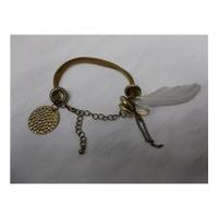 Unbranded Leather/Brass/Feather Charm Bracelet