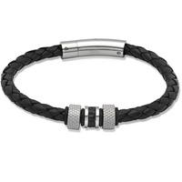 Unique Stainless Steel Black Leather Bracelet B201BL