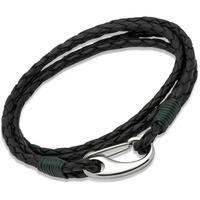 Unique Stainless Steel Black Leather Bracelet B178DG