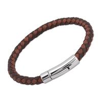 Unique Stainless Steel 21cm Dark and Light Brown Leather Bracelet A40MB