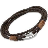 Unique Stainless Steel Brown Leather Bracelet B178LB