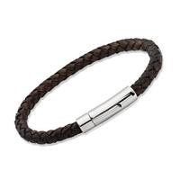 Unique Stainless Steel 21cm Dark Brown Leather Bracelet A40DB