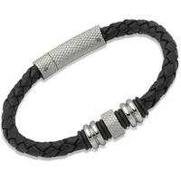 Unique Stainless Steel Black Leather Bracelet B185BL