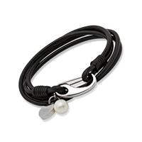 Unique Stainless Steel FWP Double 2 Strand Black Bracelet B67BL