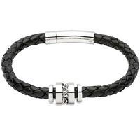 Unique Stainless Steel Black Leather Bracelet B250BL/21CM
