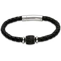 Unique Stainless Steel Black Leather Lava Rock Bracelet B248BL/21CM