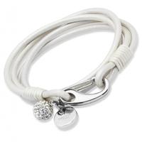 Unique Stainless Steel Pearl Leather Disc Crystal Ball Bracelet B152PE-19CM