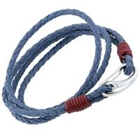 unique stainless steel blue leather shrimp clasp bracelet b178cr