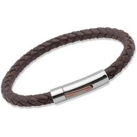Unique Stainless Steel 21cm Brown Leather Bracelet B170DB-21CM