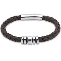Unique Stainless Steel Brown Leather Bracelet A65DB/21CM
