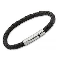Unique Stainless Steel 21cm Black Leather Bracelet B70BL