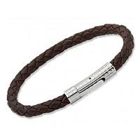 Unique Stainless Steel 21cm Dark Brown Leather Bracelet B70DB