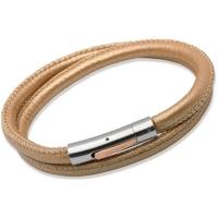 Unique Stainless Steel 19cm Beige Leather Bracelet B162BG-19CM