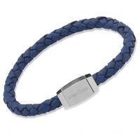 Unique Stainless Steel 21cm Blue Leather Magnetic Bracelet B144BLUE-21CM