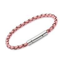 Unique Stainless Steel 19cm Pink Leather Bracelet B53PI