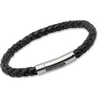 Unique Stainless Steel 21cm Black Leather Bracelet B170BL-21CM