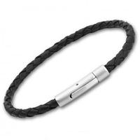 Unique Stainless Steel 21cm Black Leather Bracelet A41BL