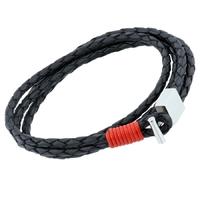 Unique Stainless Steel Black 21cm Leather Red Bracelet B181RE