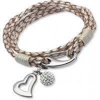Unique Stainless Steel Pearl Leather Heart Crystal Ball Bracelet B155PE-19CM