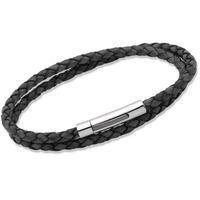 Unique Stainless Steel Black Leather Bracelet B171ABL