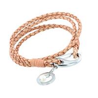 Unique Stainless Steel Natural Leather Crystal Ball Bracelet B196NA/19CM