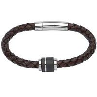 Unique Stainless Steel Carbon Brown Leather Bracelet B276ADB/21CM