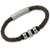 Unique Stainless Steel Brown 21cm Leather Bead Bracelet B185DB-21CM