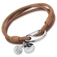 Unique Stainless Steel 19cm Natural Leather Crystal Ball Bracelet B152NA-19CM