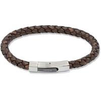 Unique Stainless Steel Aged Brown Leather Plaited Bracelet B176ADB