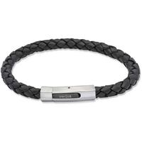 Unique Stainless Steel 21cm Black Leather Plaited Bracelet B176BL