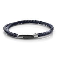 Unique Mens Stainless Steel 21cm Blue and Grey Double Leather Bracelet B317BLUE/21CM