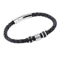 Unique Stainless Steel Black Leather Bead Bracelet B188BL/21CM