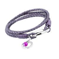 Unique Stainless Steel Purple Leather Crystal Ball Bracelet B196BE/19CM