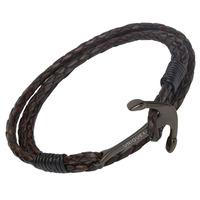 Unique Stainless Steel Aged Brown Leather 4 Row Anchor 21cm Bracelet B287ADB/21CM