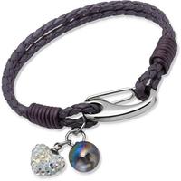 Unique Stainless Steel 19cm Berry Leather Crystal Heart Bracelet B157BE-19CM