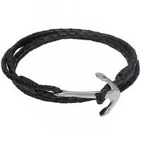 Unique Stainless Steel Grey Anchor Black 4 Row Leather Bracelet B286BL/21CM