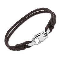 Unique Stainless Steel 21cm 2 Strand Brown Leather Bracelet A45DB