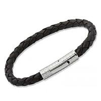 Unique Stainless Steel 21cm Black Leather Bracelet B70BL