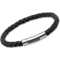 unique stainless steel 21cm black leather bracelet b170bl 21cm