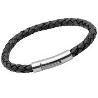 Unique Grey Stainless Steel 21cm Black Leather Bracelet B170ABL-21CM