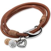 Unique Stainless Steel 19cm Natural Leather Heart and Drops Bracelet B159NA-19CM