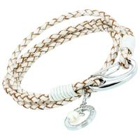 Unique 19cm White Leather CZ and Freshwater Pearl Bracelet B196PE