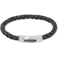 Unique Stainless Steel Aged Black Leather Plaited Bracelet B176ABL