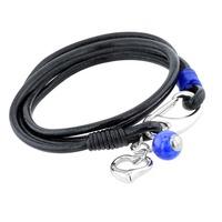 Unique Black Leather Heart Blue Bracelet B199DB/19CM