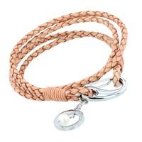 Unique Stainless Steel Natural Leather Crystal Ball Bracelet B196NA/19CM