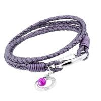 unique stainless steel purple leather crystal ball bracelet b196be19cm