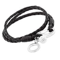 Unique Stainless Steel Black Leather Crystal Ball Bracelet B197BL/19CM