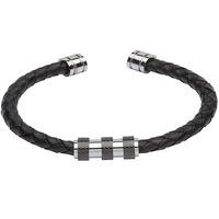 Unique Stainless Steel Black Leather Bracelet B285BL/21CM