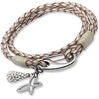 Unique Stainless Steel 19cm Pearl Leather Butterfly And Ball Bracelet B158PE-19CM